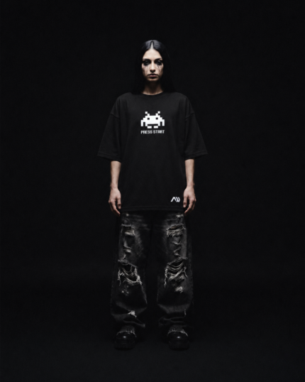 Game Over Black Oversized Tee - Front Image