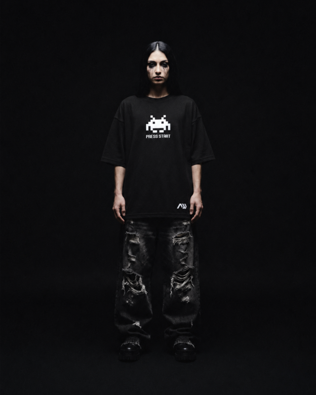 Game Over Black Oversized Tee - Front Image